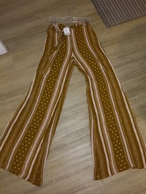 Free People | Khaki & Sand Striped Wide-Leg Palazzo Pants Size 2